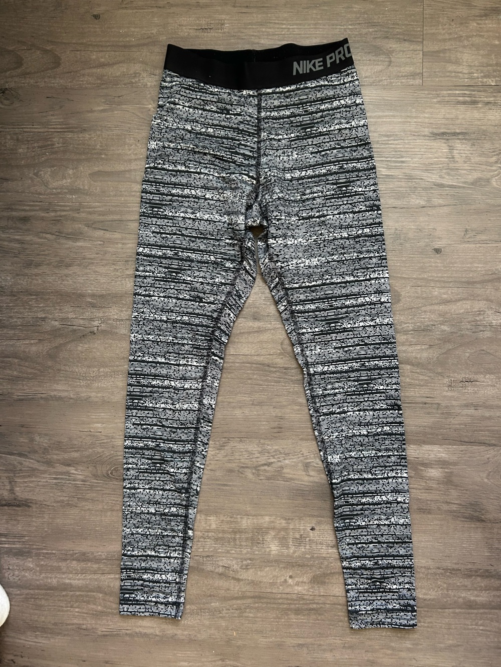 Nike Pro Women's Black and Gray Striped Compression Leggings